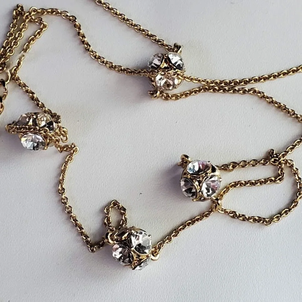 Kate Spade Lady Marmalade Gold Plate Clear Crystal Station Long Necklace Sparkly